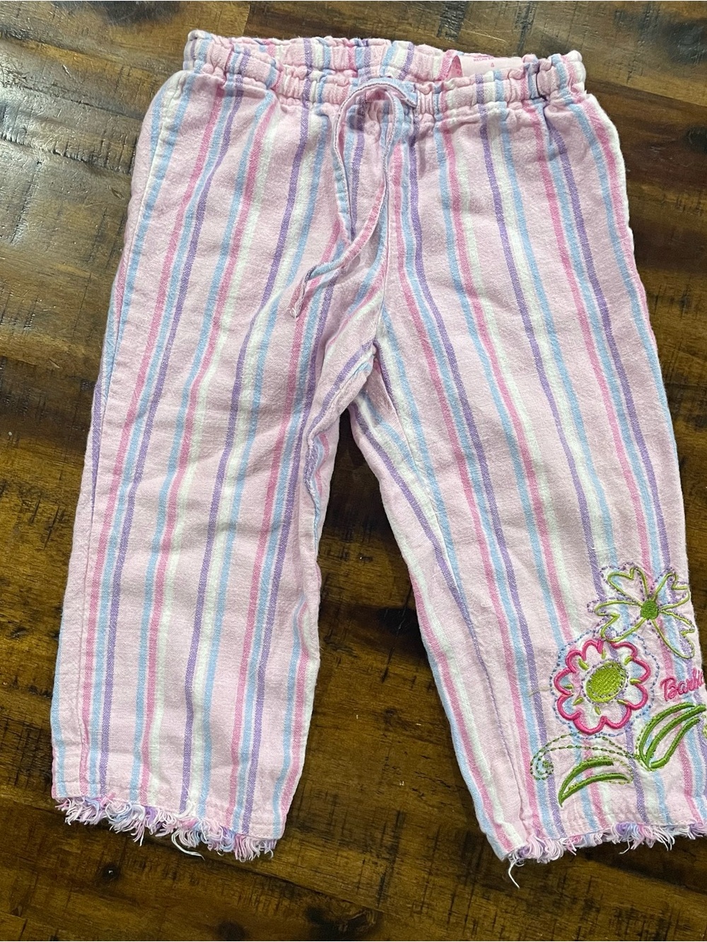 Vintage 2003 Barbie Y2K Pink Striped Embroidered Pants Size 4